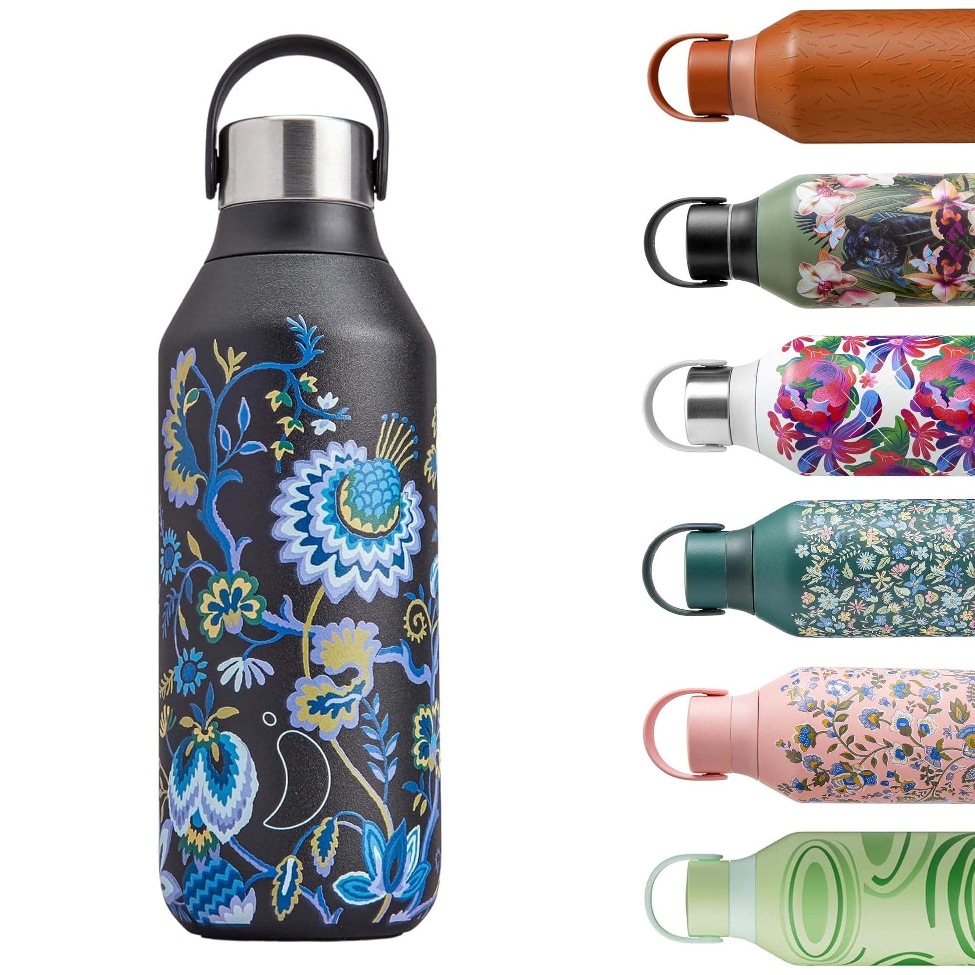 Chilly's Series 2 Water Bottle - Stainless Steel Thermal Bottles with Double Wall Vacuum, Soft Collar & Carry Loop - Liberty - Maelys Vine, 500ml