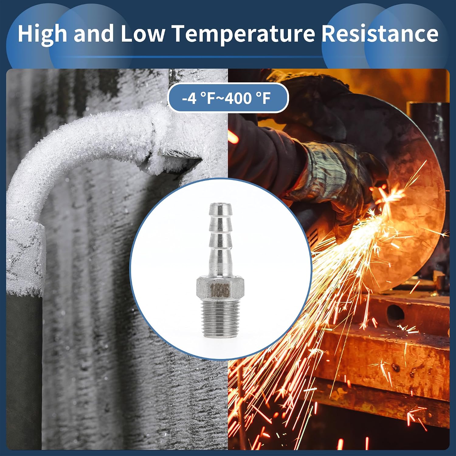 Stainless Steel Barb Fittings, 15/64" Barb 1/8 BSPT Male Hose Barb Tubing Connector for Air Water Oil Gas Fuel, 2 Pcs