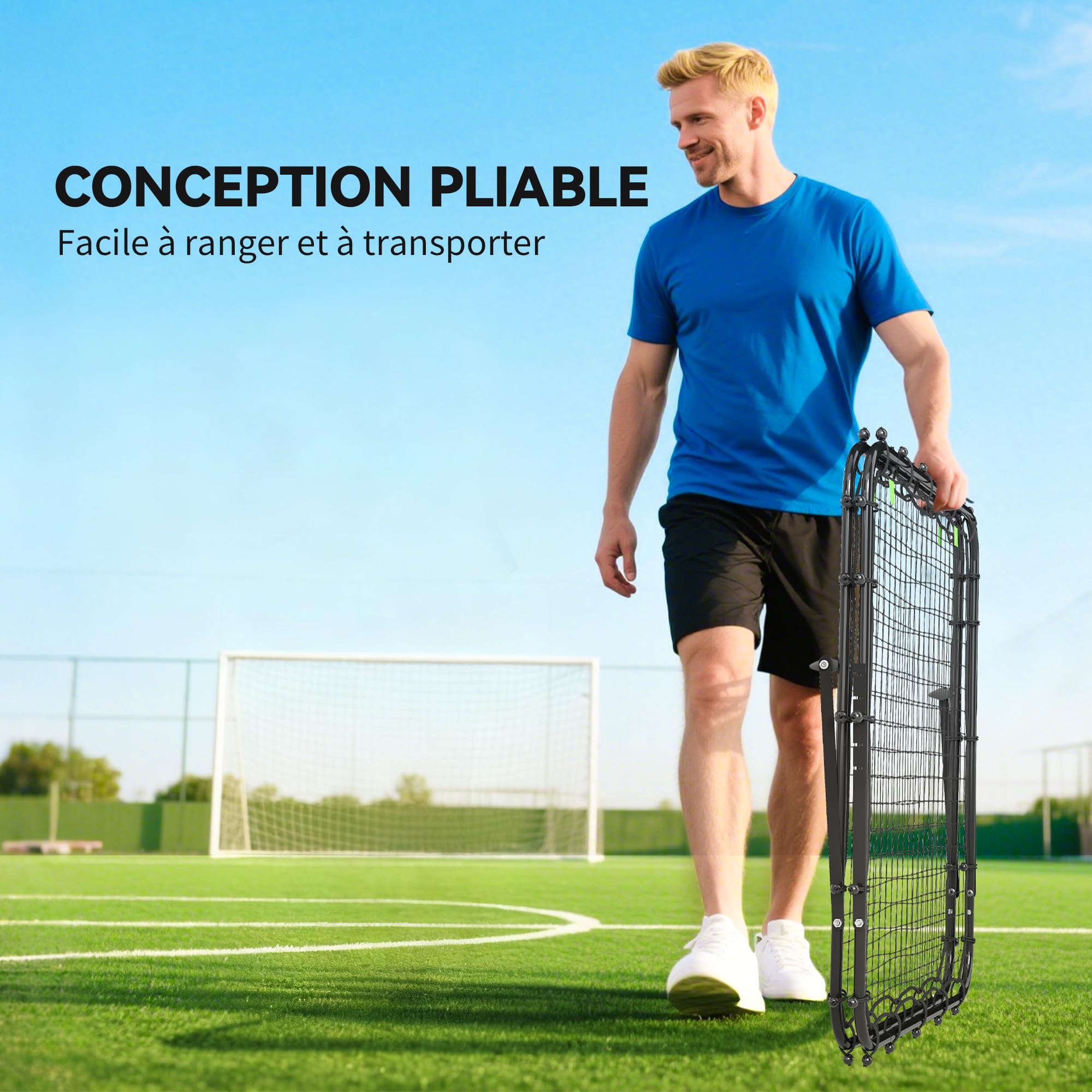 HOMCOM Filet de Rebond Double Face 91 x 91 cm, Filet de Rebond Football Pliable, rebondisseur pour entraînement Football, réglable dans 5 Angles, Structure en Acier