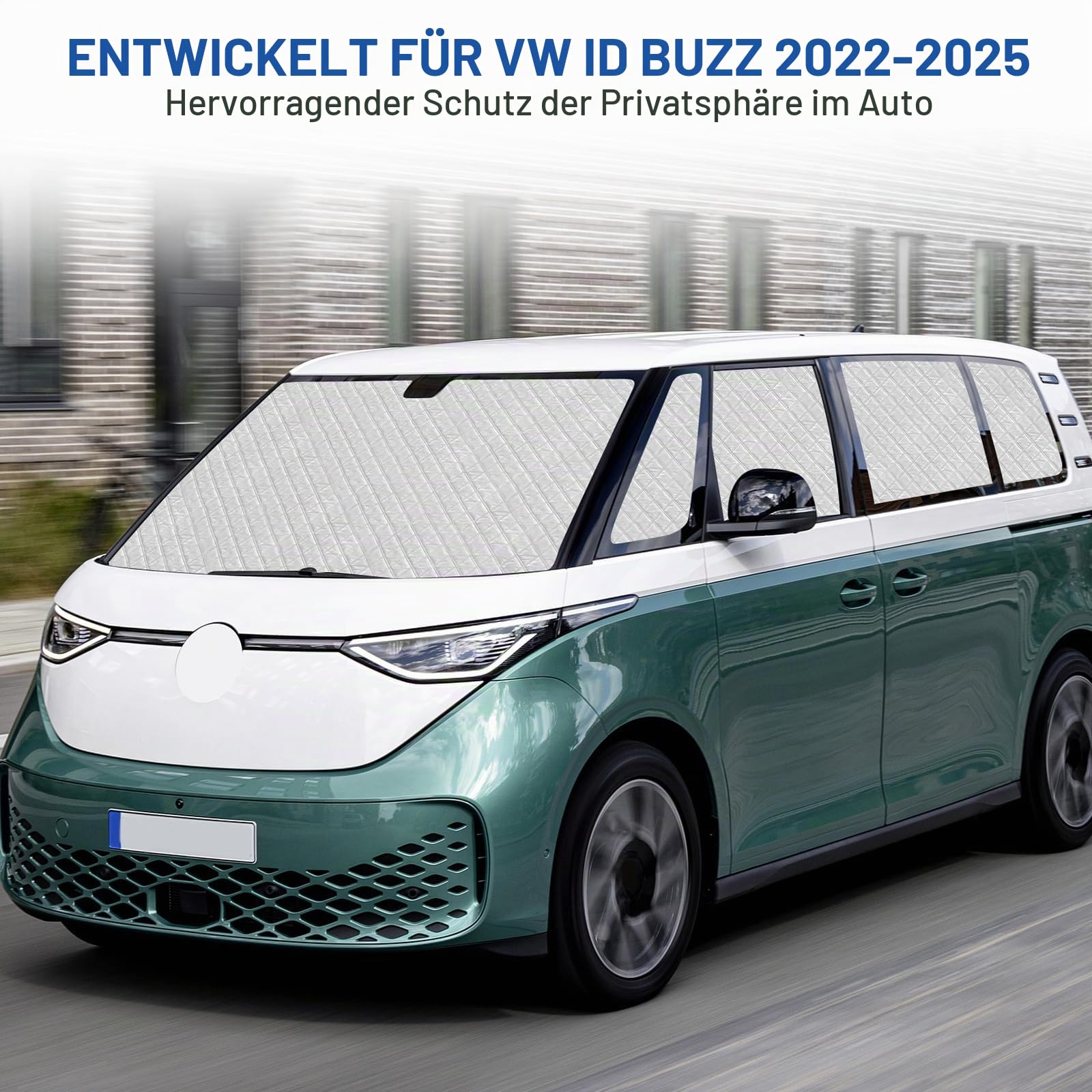 Sonnenschutz Kompatibel mit VW ID Buzz 2022-2025, 10 PCS Auto Frontscheibe Sonnenschutz Windschutzscheiben Schutz Set, Internes Thermomatte mit Aufbewahrungstasche, Faltbar Sonnenblende