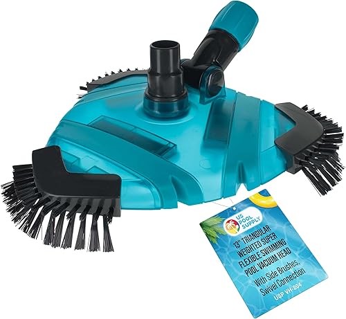 Miniatura 22 de U.S. Pool Supply Cabezal de aspiradora triangular con peso de lujo para piscina con cepillos laterales, conexión giratoria, mango EZ Clip - Para