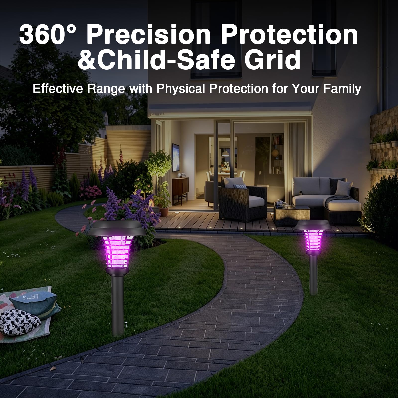 2/4pcs Lampada anti-zanzara solare per esterno,Distruttore di insetti elettrici,Lampada antizanzare impermeabile, luce UV e luce bianca,commutazione automatica,per il cortile posteriore giardino (4