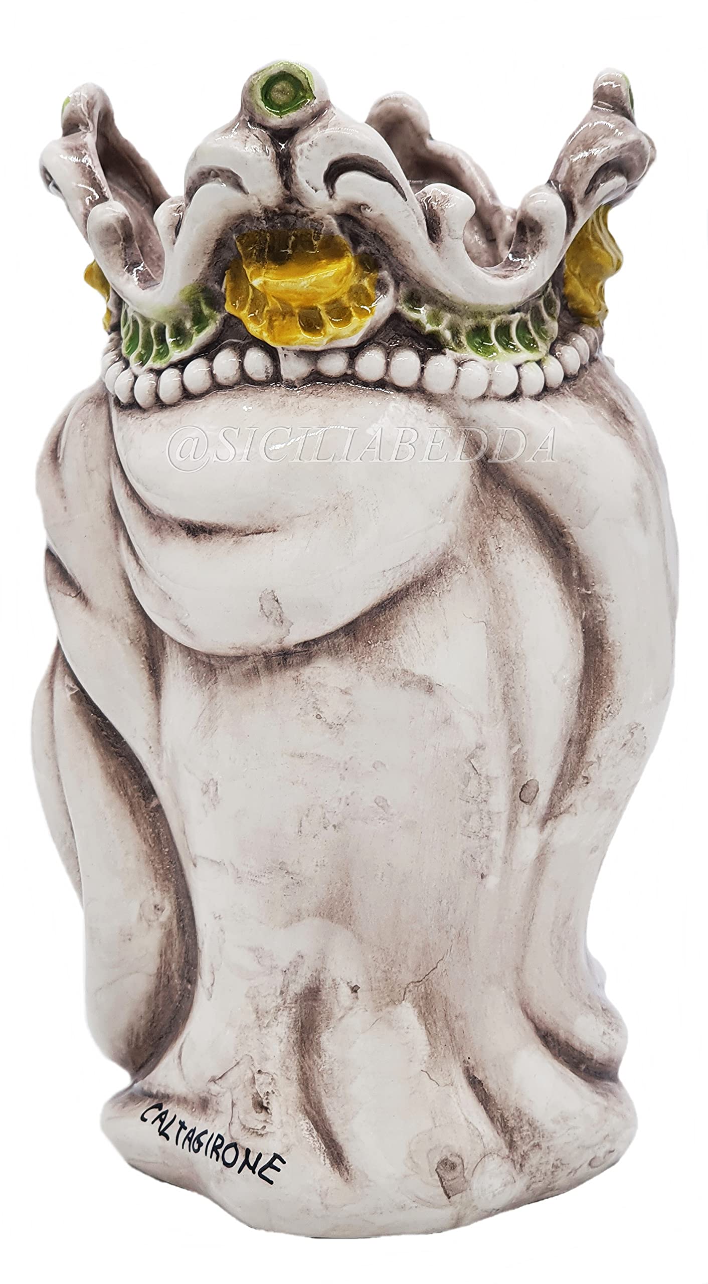 sicilia bedda - Teste di Moro Siciliane in Ceramica di Caltagirone - Realizzato Interamente a Mano - Altezza 18 Centimetri (Testa di Moro Donna Verde)