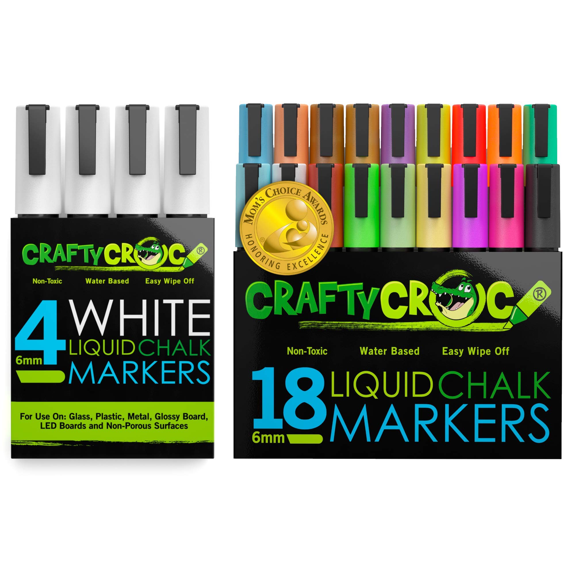 18 Jumbo Pack and 4 White Chalk Markers Bundle for Chalkboards, Glass, Mirrors, Windows, and Blackboards
