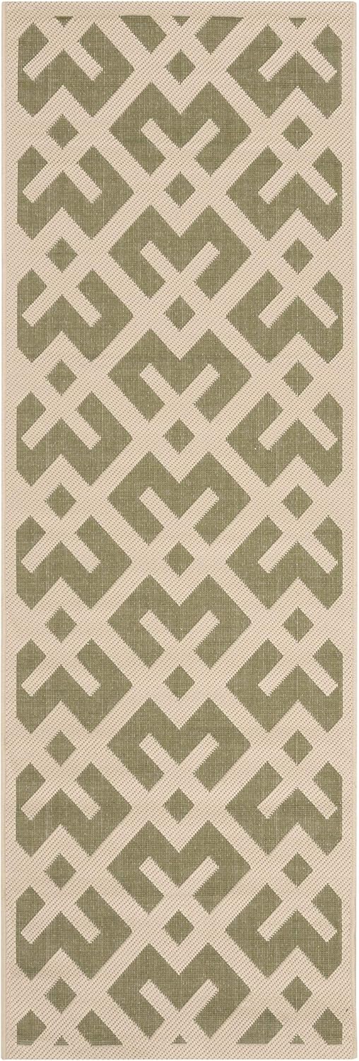 SAFAVIEH Courtyard Collection 2'3" x 6'7" Green / Bone CY6915 Indoor/ Outdoor-Waterproof Easy-Cleaning Patio Backyard Mudroom Runner-Rug
