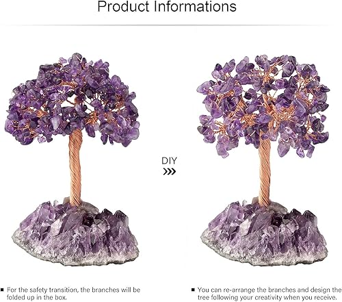 Miniatura 3 de Árbol de amatista con piedra curativa con base de racimo de geoda de amatista natural, decoración de árbol bonsái de Feng Shui para la riqueza