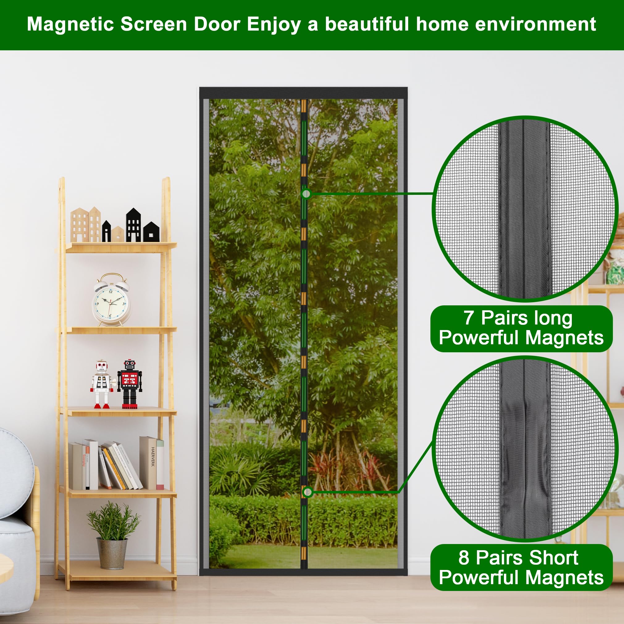 Cinkee ADDENSATO Zanzariera Magnetica per Porta 90x240CM, Rete Fine Zanzariera Magnetica Porta, Tenda Zanzariera Porta con Totalmente Calamita, si Chiude da Sola per Balcone, (Nero)