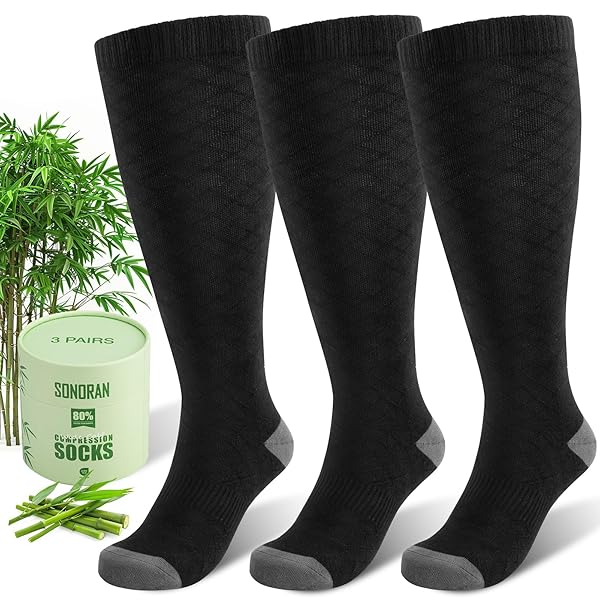 SONORAN Wide Calf Compression Socks Women Men Plus Size (2/3 Pair) 15-20mmhg Graduated Bamboo Viscose Sock for Pregnancy