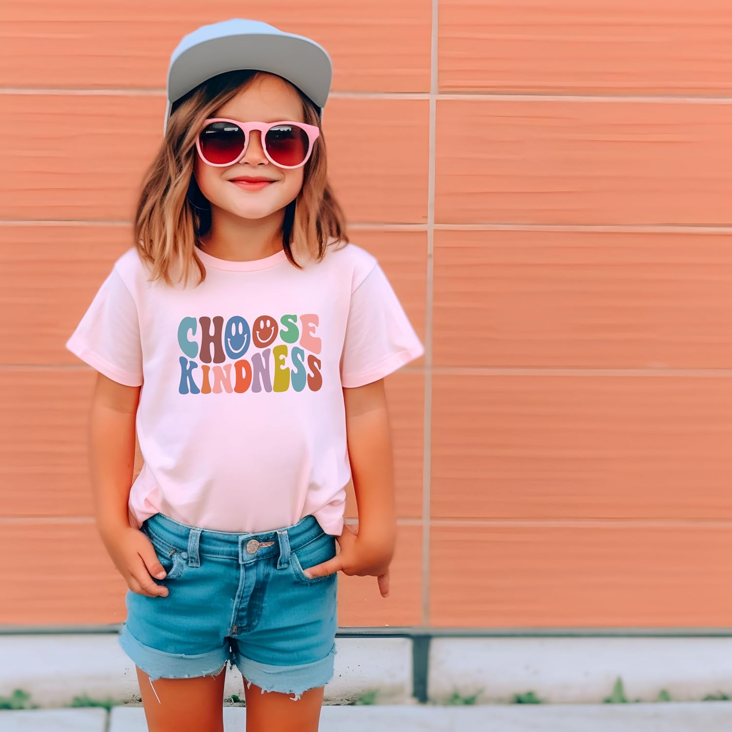 Olive Loves Apple Choose Kindness Colorful Retro Shirt for Baby Toddler and Kids for Girls