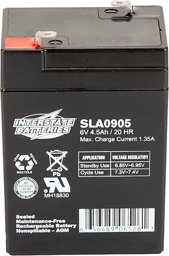 Interstate Batteries Batería recargable de 6V 4.5Ah (SLA0905) Monitor de presión arterial recargable de ácido de plomo sellado SLA AGM (terminal