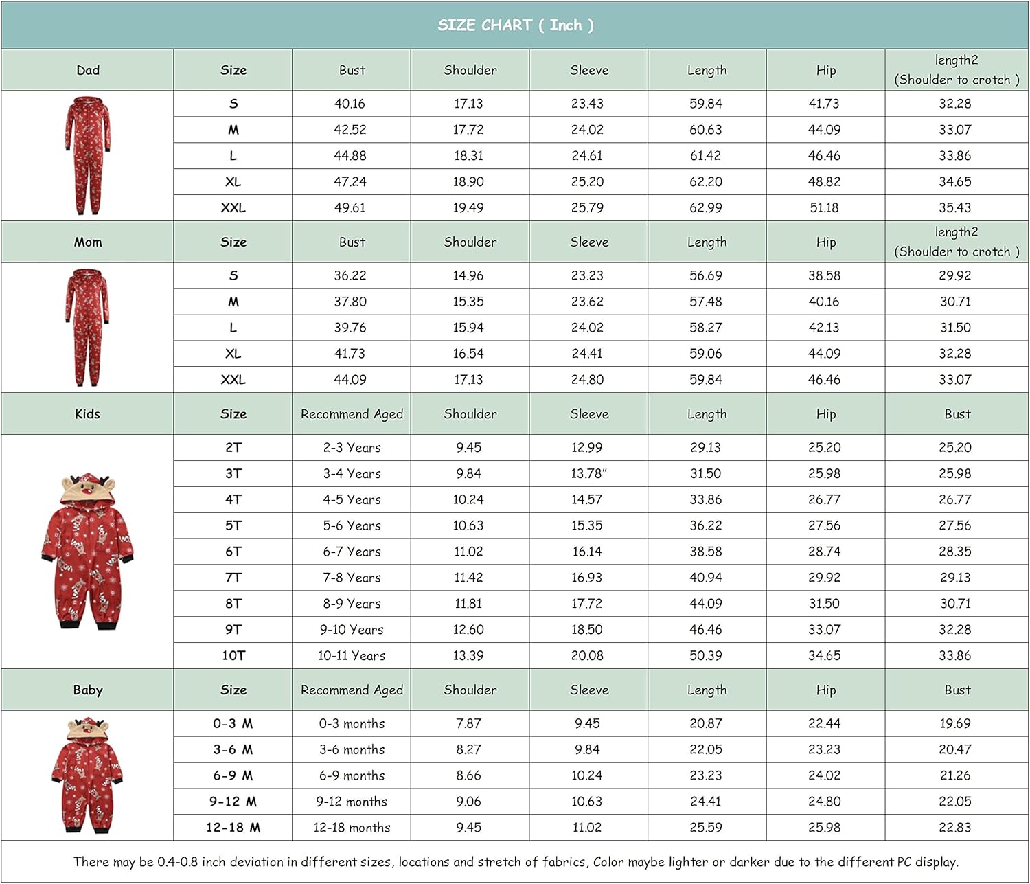 CIYCUIT Family Christmas Pjs Matching Sets Reindeer Onesie Pajamas for Family - Image 7
