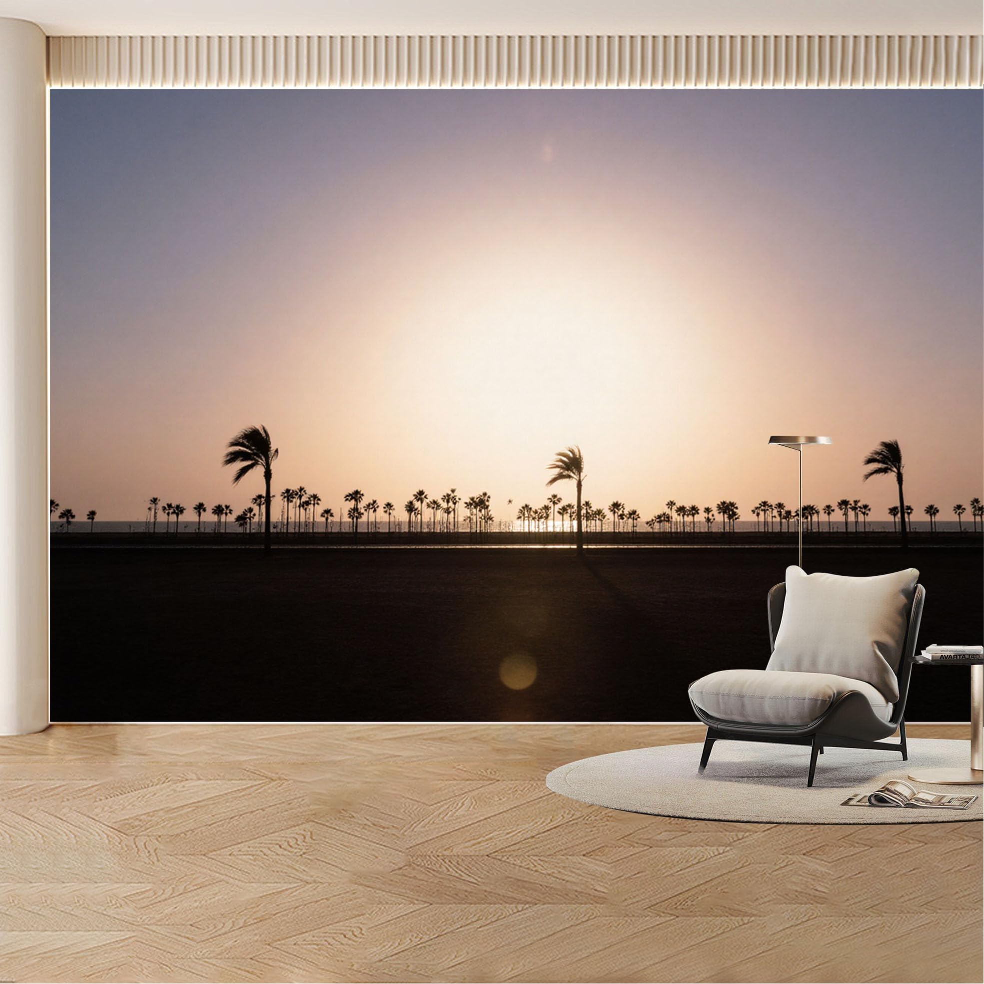 Custom Wall Mural Wallpaper Palm Tree Ocean Landscape， 3D Effect Wall Decor Large Wall Art， Tropical Sunset for Living Room， Bedroom， Office