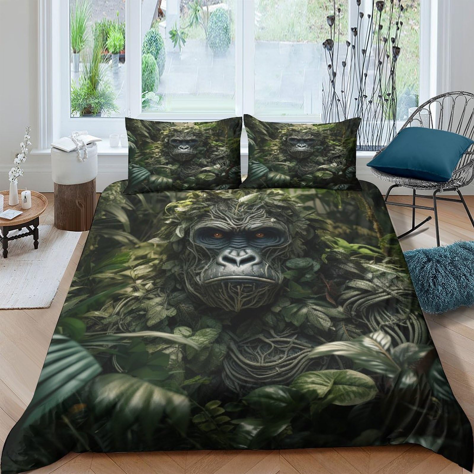 BARDYS King Kong Orangutan 3D Print Monkey Duvet Cover for Boys Girls Quilt Cover Comforter Covers with Zipper Closure Bedding Set with Pillow Cases Soft Microfiber 3 Pieces Double（200x200cm）