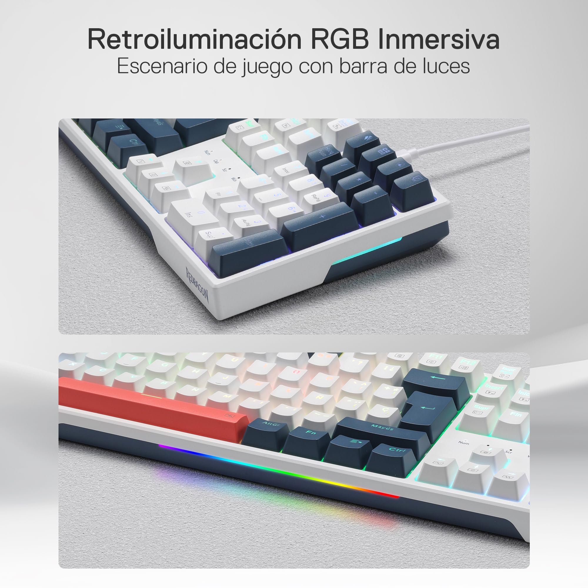 Redragon K668 RGB Teclado Gaming Mecánico Cableado 105+4 Teclas, Interruptores Rojos, Socket Hot-Swappable, Espumas Absorbentes, 2 Sets Teclas Mixtas, Disposición QWERTY Español