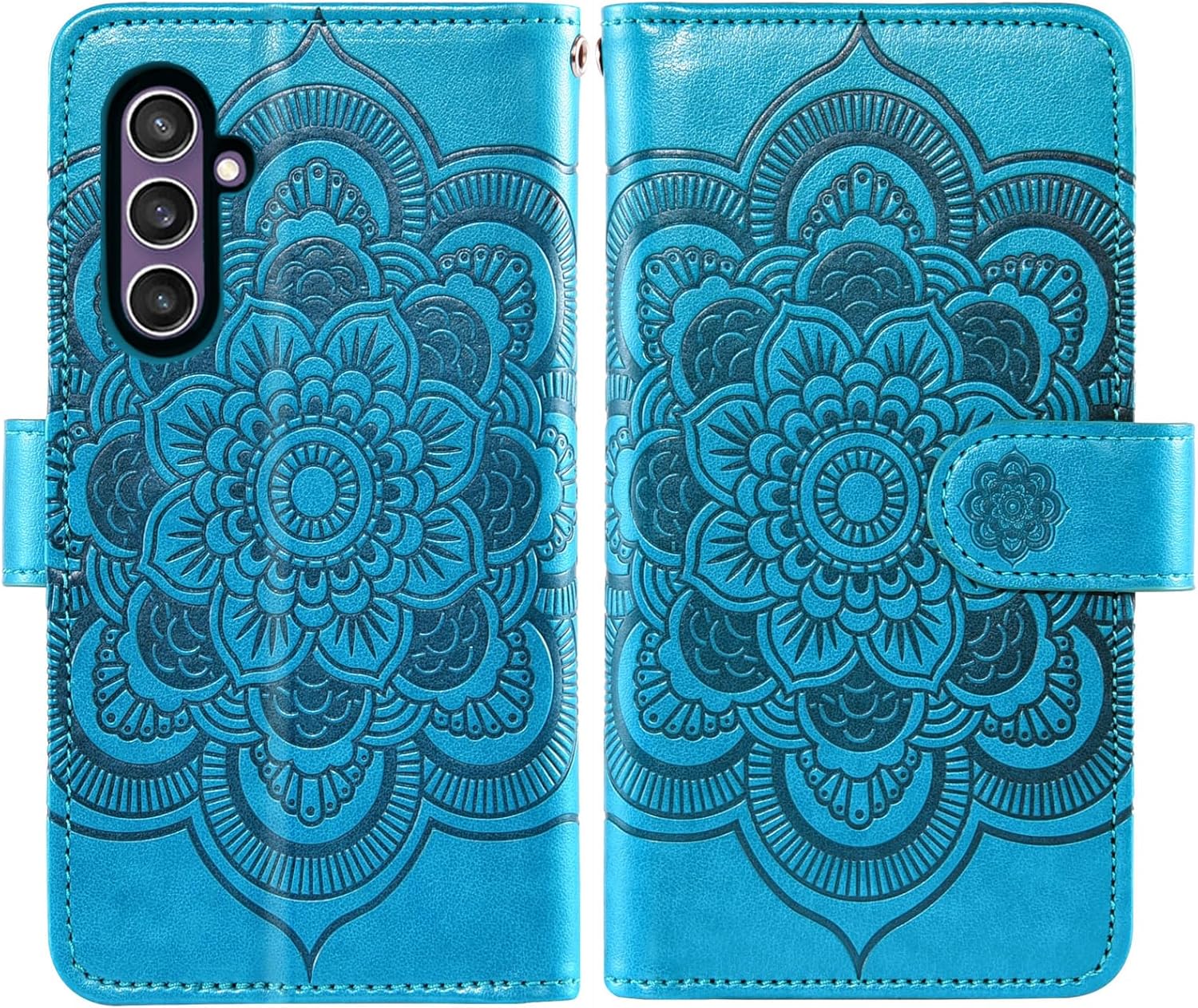 Asuwish Phone Case for Samsung Galaxy S24/S25 5G Wallet Cover with Tempered Glass Screen Protector and Flower Leather Flip Credit Card Holder Stand Cell Accessories S 24 24S 25 25S G5 Women Men Blue - Image 5