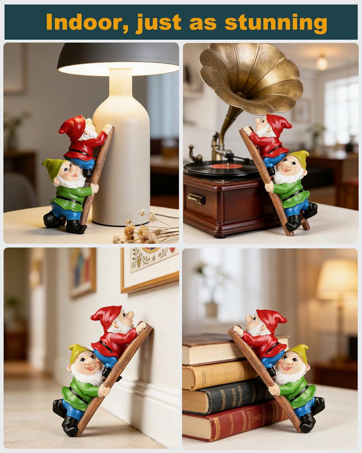 Climbing Garden Gnome with Ladder, Funny Outdoor Statue for Yard Decor Gift for Mom, Women