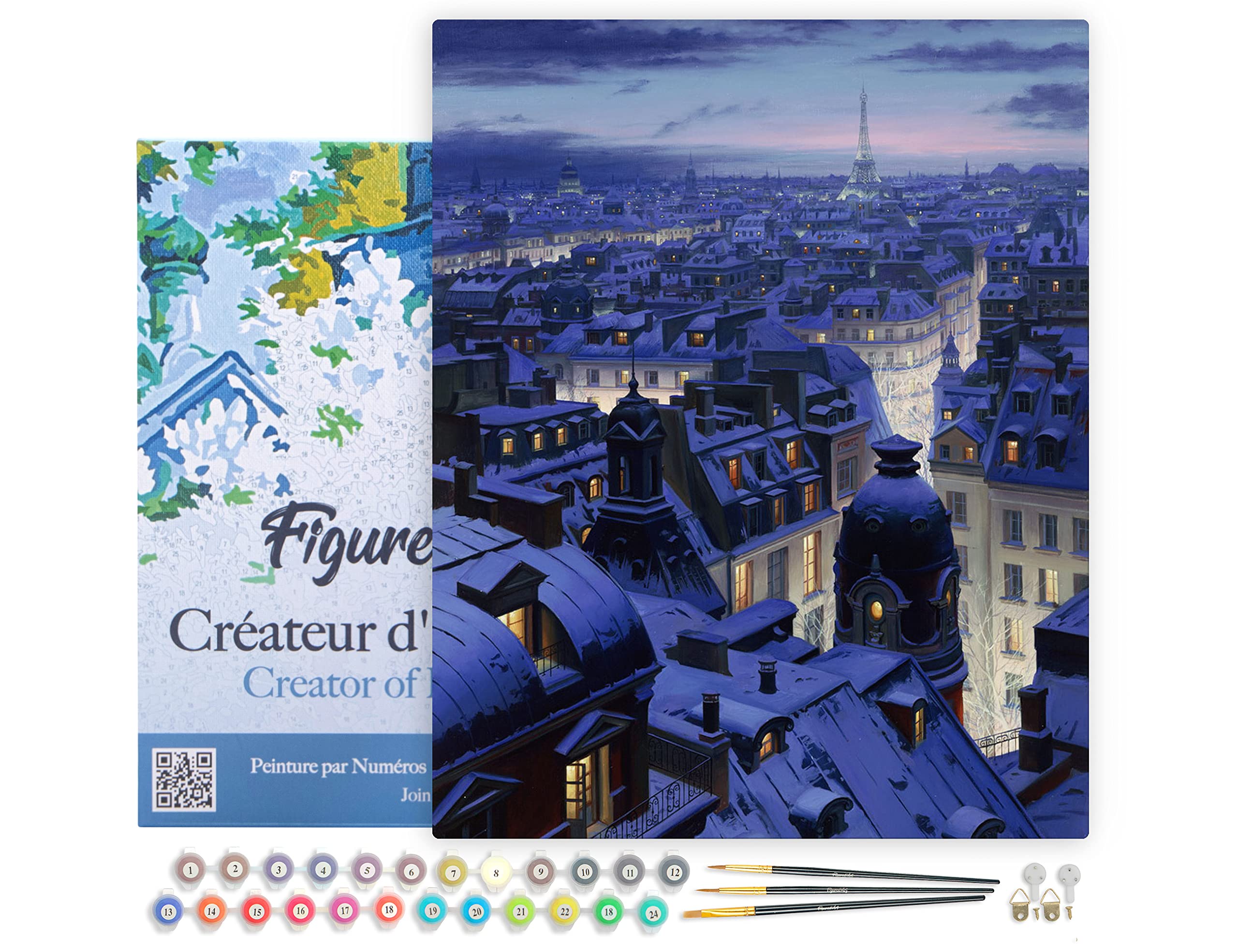 Figured'Art Paint by Numbers for Adults with Frame Paris Roofs 40x50cm - Craft Art Painting DIY Kit Canvas Already Stretched on a Wooden Frame — image 1