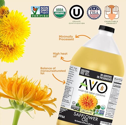 Miniatura 3 de AVO ORGANIC Aceite de safe 100 alto oleico para freír hornear saltear antiadherente ensaladas vinagreta adobos revestimiento de sartén cocina
