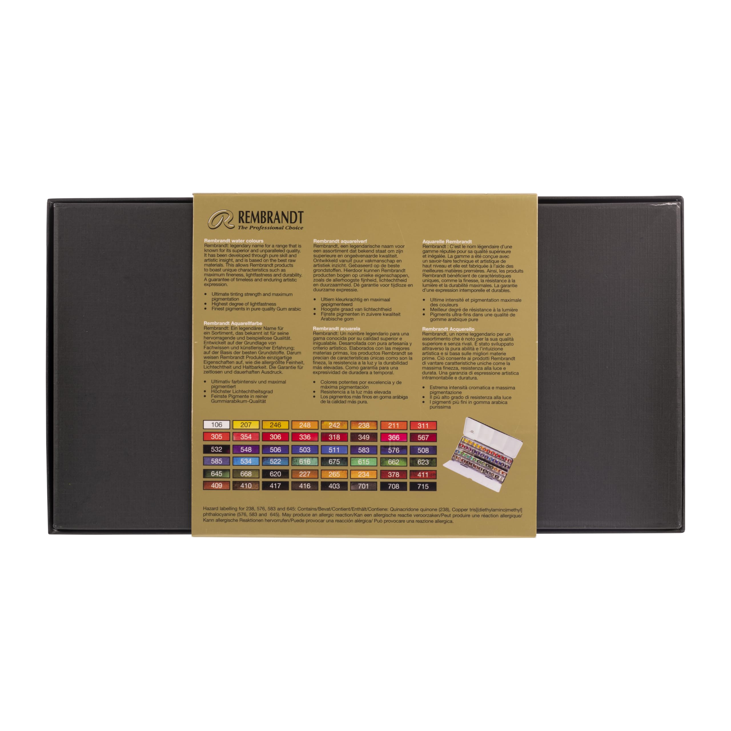 Rembrandt Set de peinture aquarelle professionnelle en boîte métallique de luxe | 48 couleurs de base + pinceau