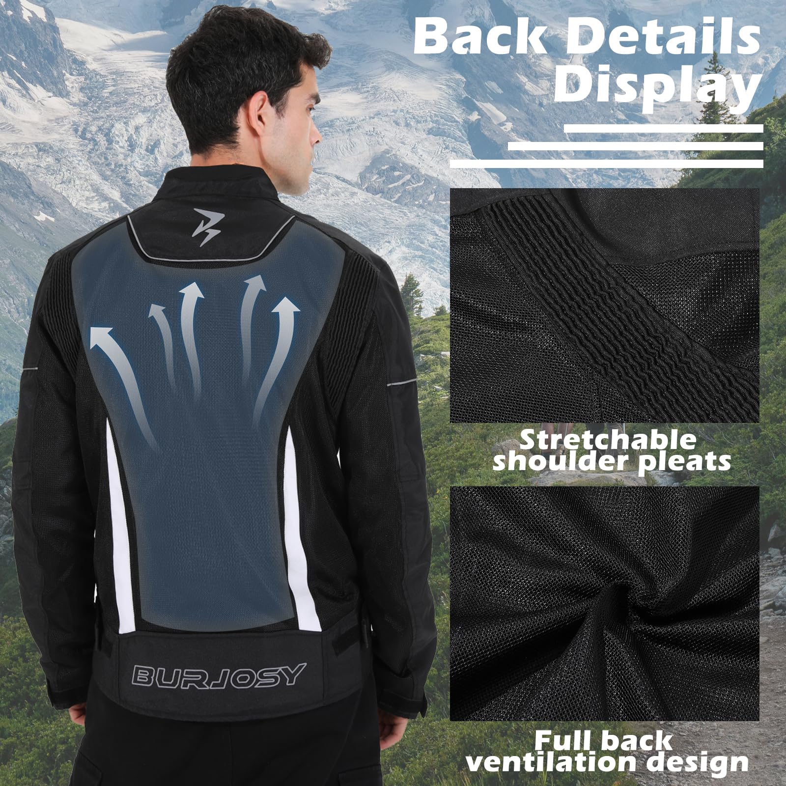Chaqueta de moto de Verano para Hombre con Protectores, Chaqueta de Motocicleta de Malla Transpirable Reflectante Ligera