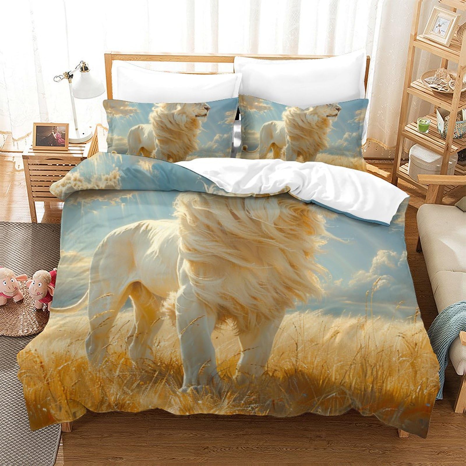 Parure de lit lion 220x240 pour métamorphoser votre chambre en une suite sauvage