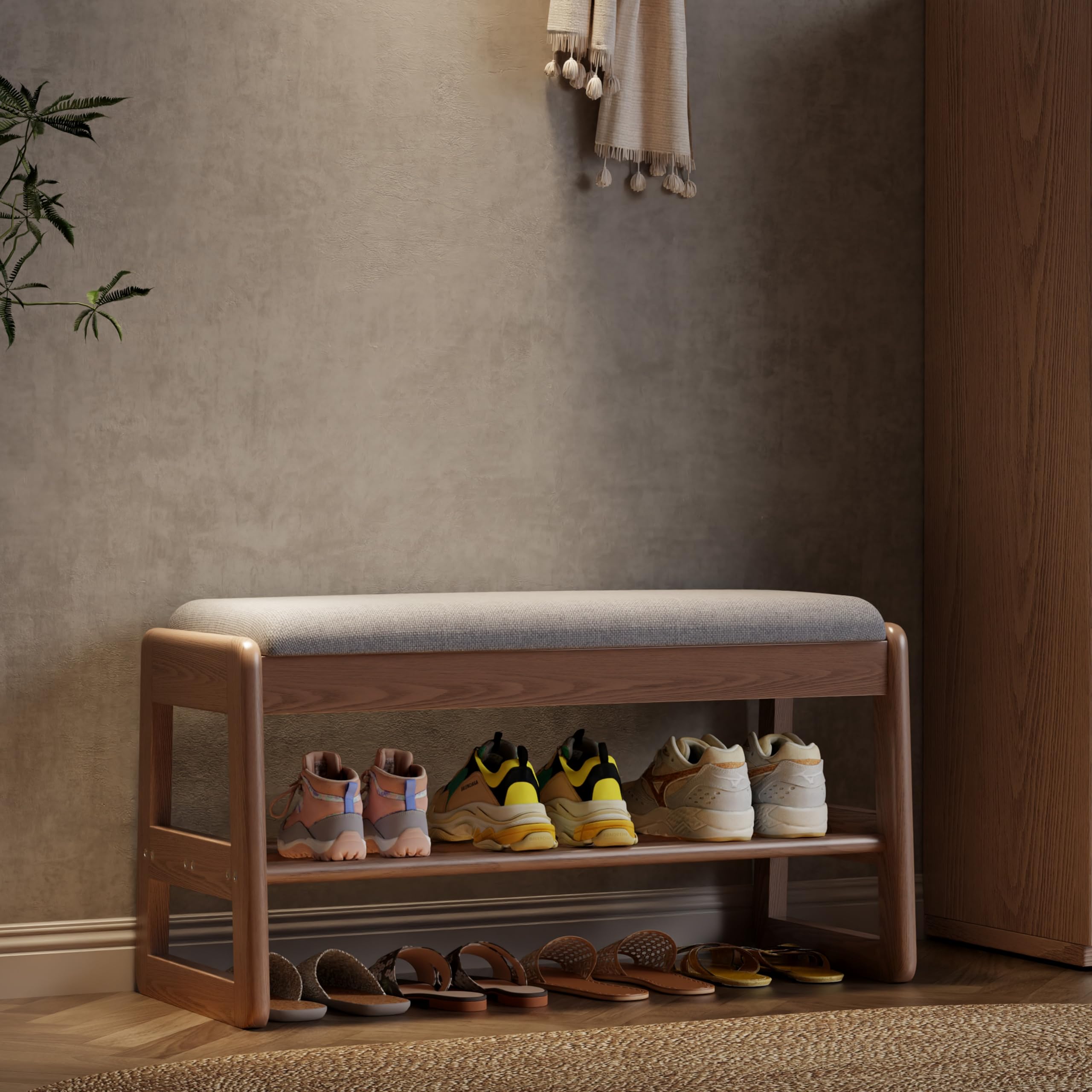 AQIMUELE Small Shoe Bench with Cushion, Shoe Bench Storage with Seat, Wooden Shoe Rack 2-Tier, Hidden Flip-Top Seat, for Hallway, Entryway, Living Room, Bedroom, 30 x 80 x 40 cm (Walnut)