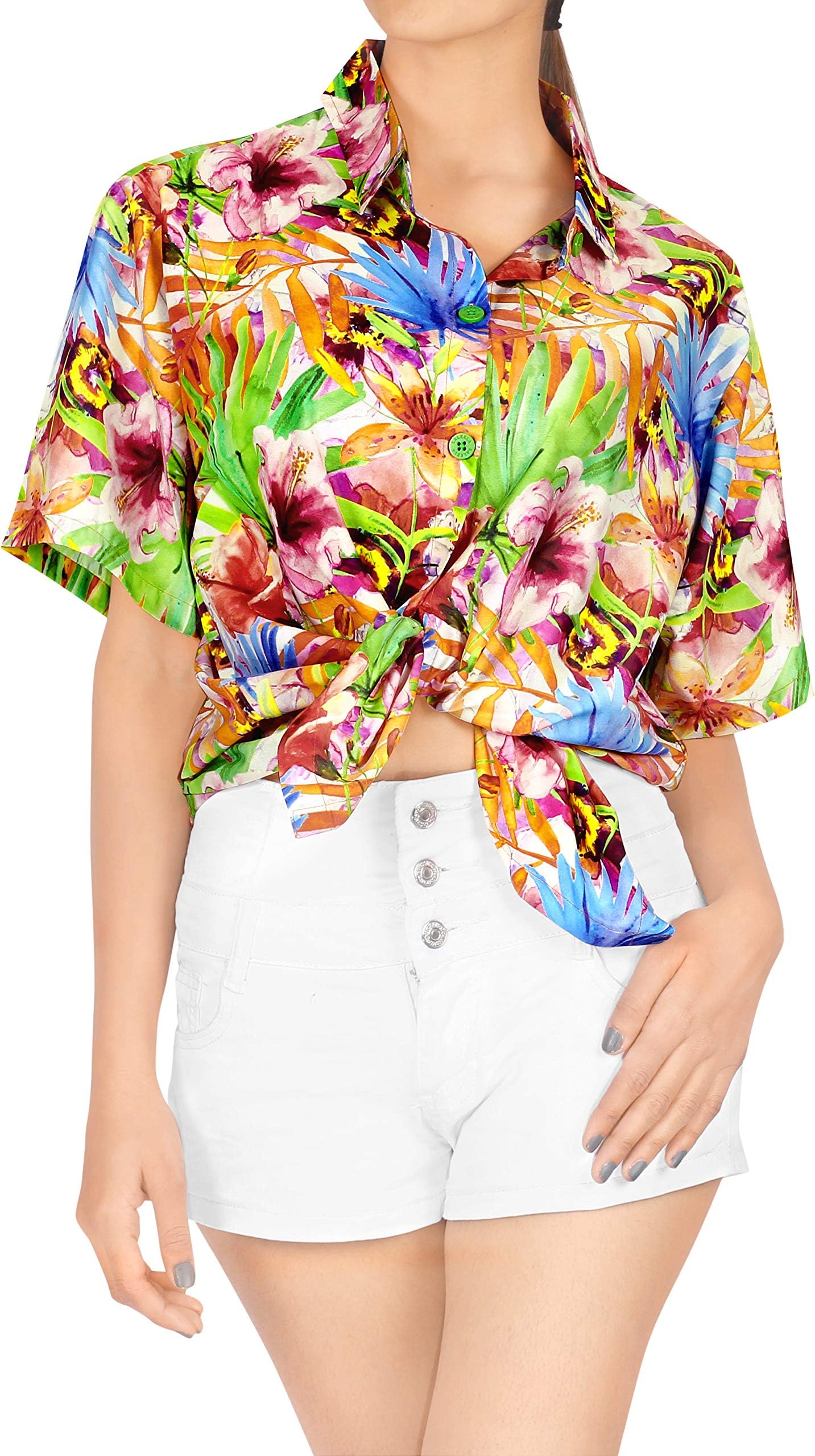 HAPPY BAY Women's Tropical Blouse Dress Shirt Button Down Short Sleeve Beach Tops Hawaiian Shirts for Women