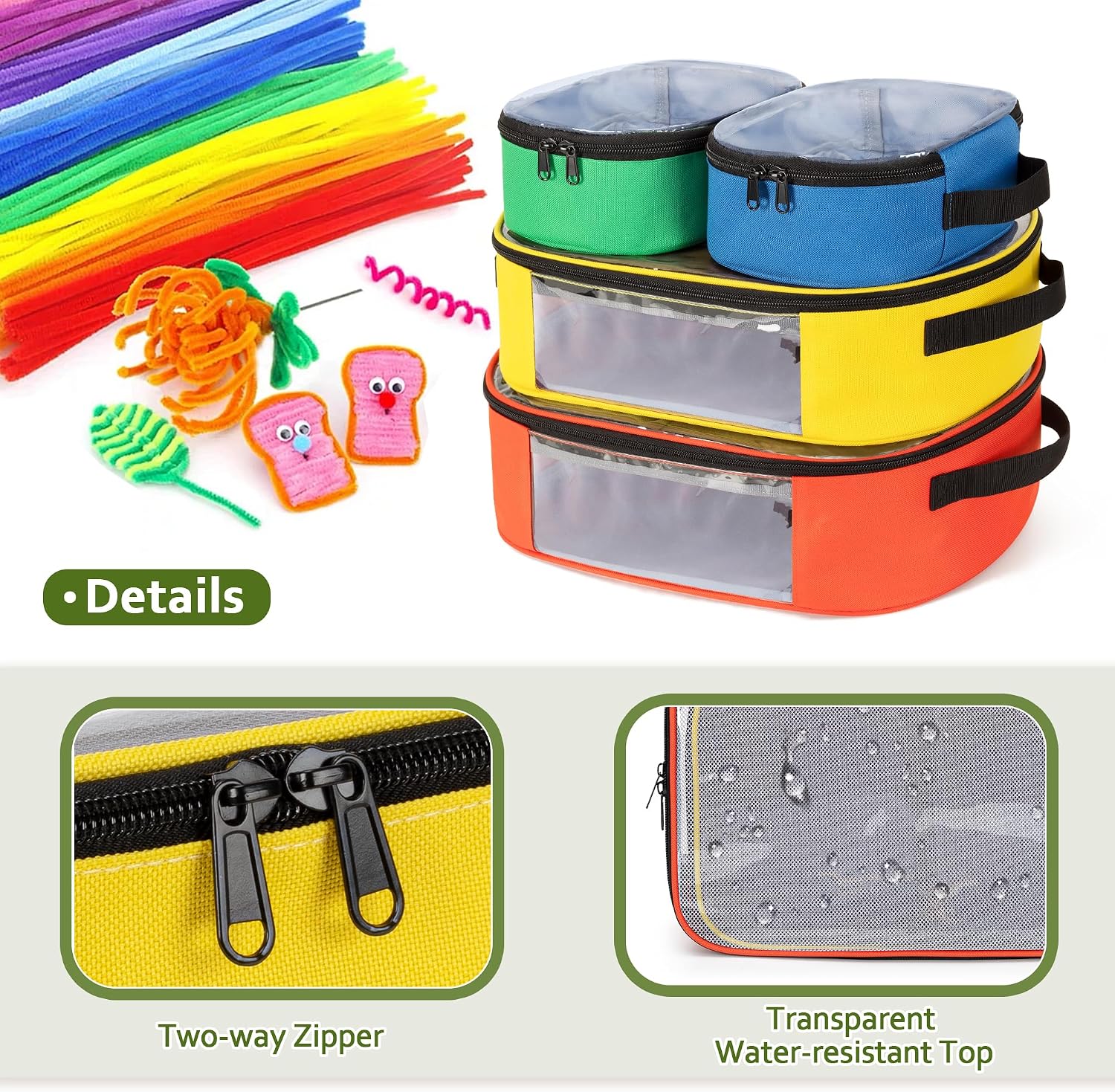 Rexmica 4 Pack Pipe Cleaners Craft Storage Bag, Chenille Stems Organizer Case, Empty Storage Case for Pipe Cleaners DIY Art Craft Supplies, Projects Creative DIY (Bag Only, DIY Supplies Not Included)