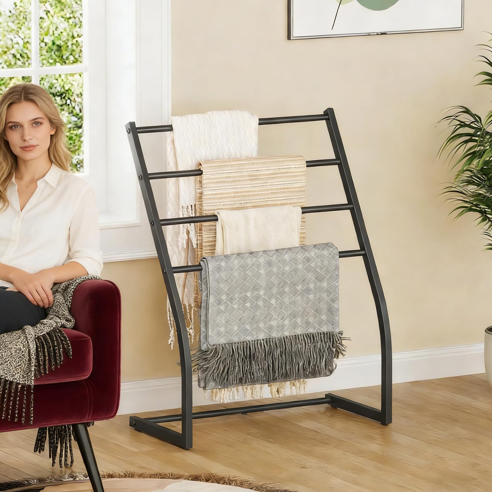 Honiter Towel Racks for Bathroom, Free Standing Towel Rack, Pool Towel Racks Outdoor, 4 Tier Wide Metal Towel Bar Stand, Blanket Ladder Holder, Drying and Display Rack for Oversized Bath Towel