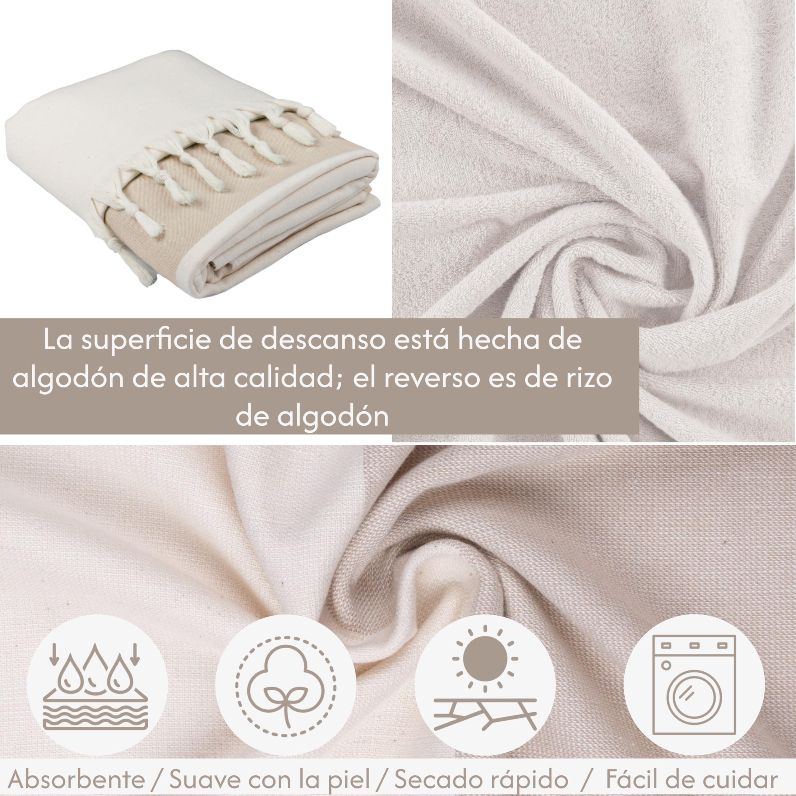 Toalla para tumbona - 200 x 70 cm - Con capucha - 100 % algodón - Funda para tumbona de jardín, tumbona - Con sobrecubierta - Funda para tumbona de playa (marrón)