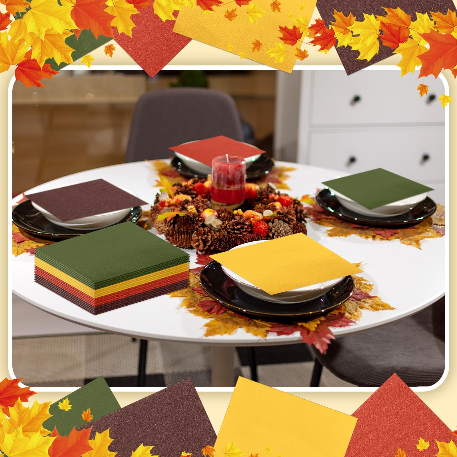 120 servilletas de papel de Acción de Gracias y otoño, servilletas de color naranja y amarillo, desechables para cosecha de otoño, suministros de fiesta, servilletas de cena de Navidad