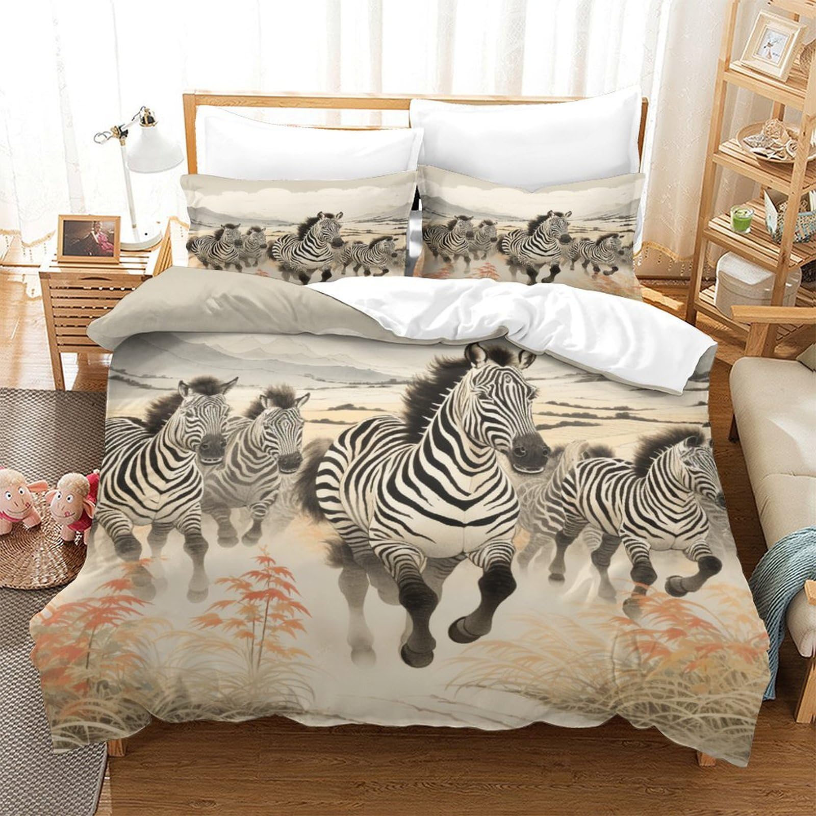 P1S9U7W5Y 3D Printed Running Zebra Microfiber 3pcs Duvet Cover Set Animal Bedding Set King