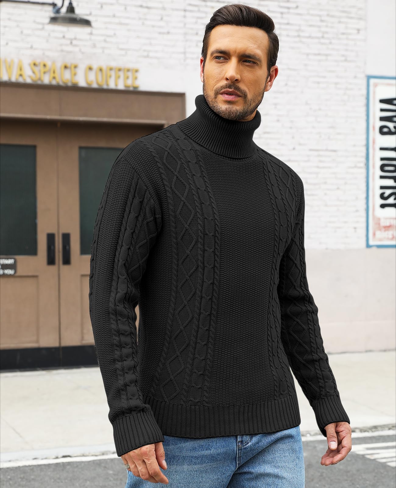 Maglione da Uomo Invernale a Collo Alto e Maniche Lunghe in Maglia | Tessuto Morbido, Caldo e Traspirante, Colletto, Polsini e Orlo a Costine, 100% Cotone, Ufficio, Feste, Vita Casual Quotidiana