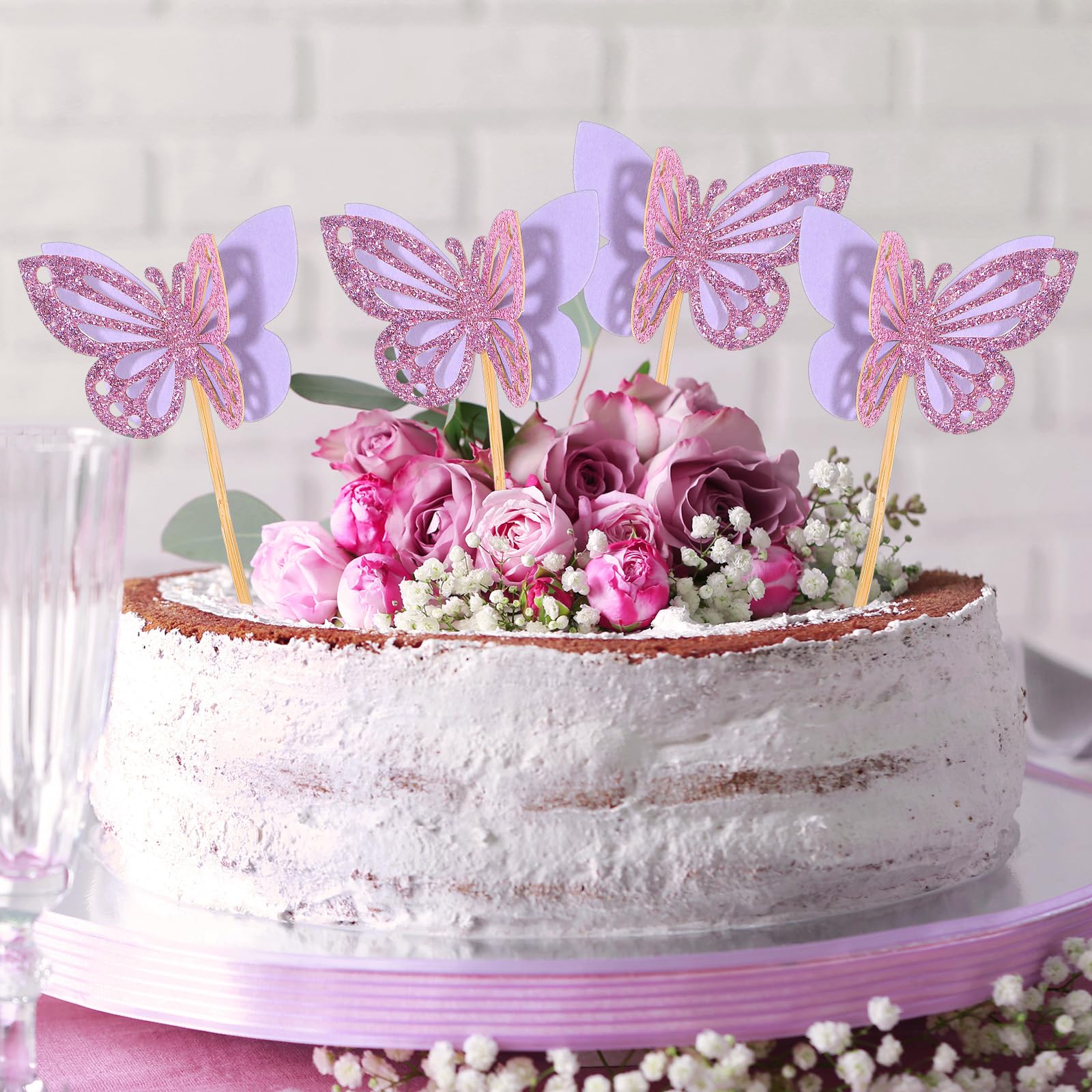 Decorazioni Torta Farfalle 3D | 40 Pezzi Viola Per Compleanni E Matrimoni | Topper Cupcake E Torte - Foto 4