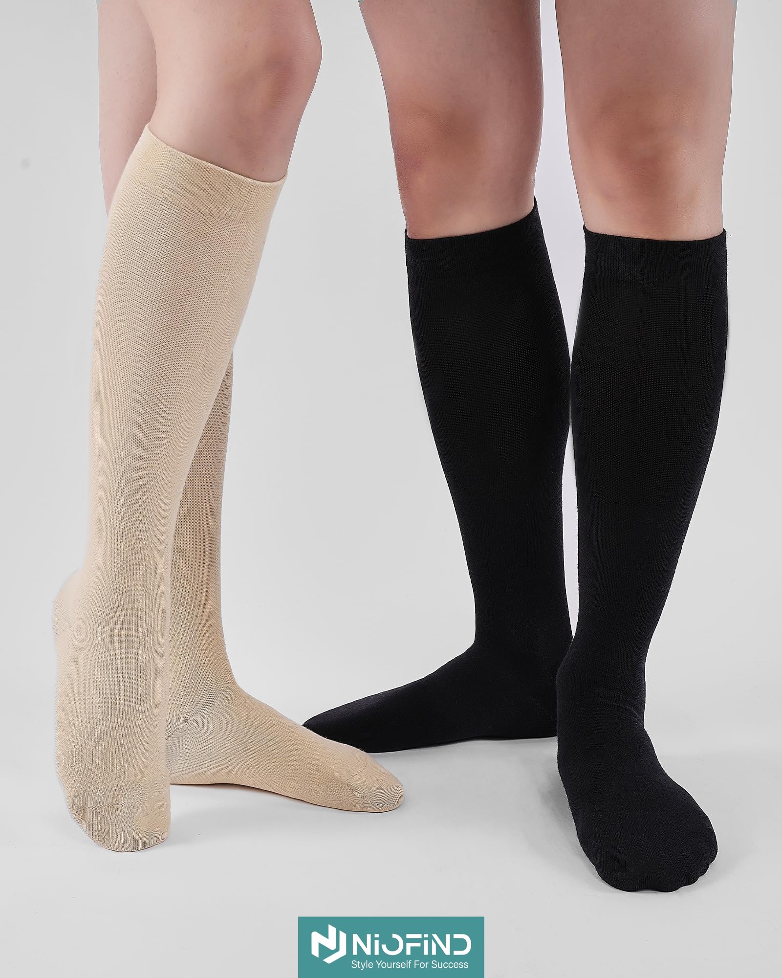 Niofind Calze a Compressione Graduata Donna e Uomo – 2 Paia di Calze al Ginocchio e Calze Elastiche – In Cotone 65% – Ideali per Sport, Lavoro, Viaggio e Gravidanza