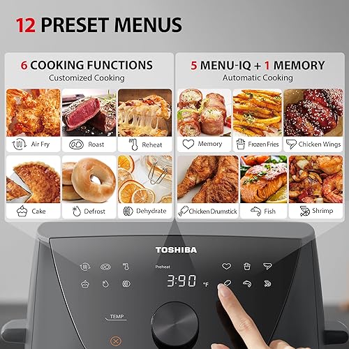 Miniatura 3 de Toshiba Freidora de aire de 7.7 cuartos de galón, tamaño familiar para comidas rápidas y fáciles, 12 menús preestablecidos y función IQ de menú,