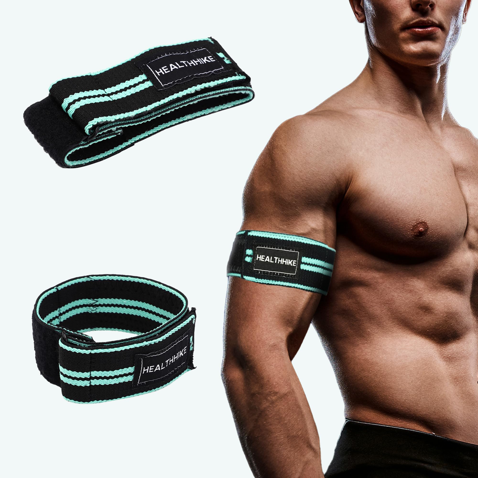 Cotton Blood Flow Restriction Bands Pair - Turquoise, Adjustable Velcro Strap for Training, BFR Band for Gaining Arms, & Shoulder Muscles Without Heavy Weight Lifting for Men & Women