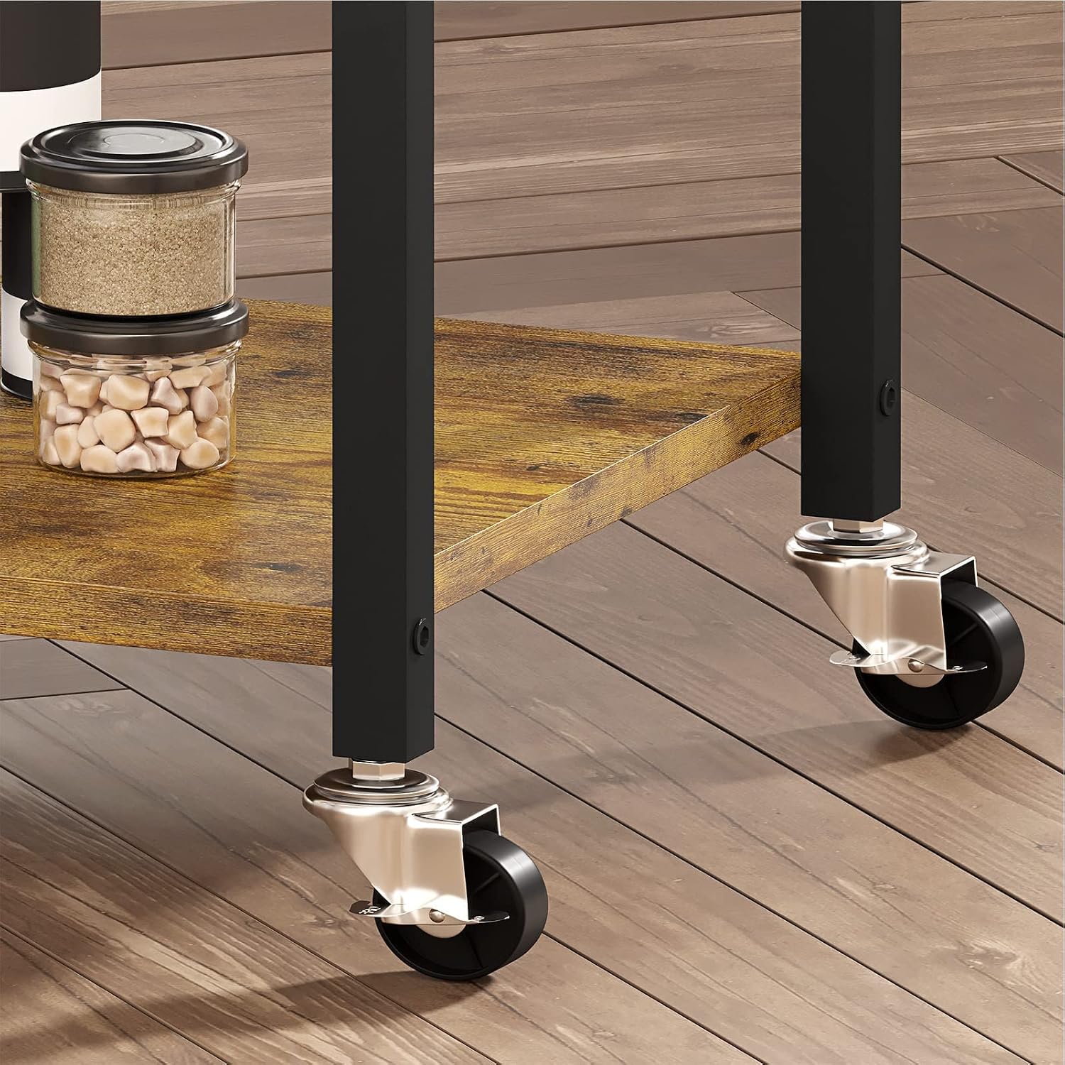 Hasuit 3 Tier Kitchen Island Cart on Wheels, Rolling Kitchen Island with Shelves and Handle for Home Kitchen,39.4'' W x 15.8'' D, Metal, Rustic Brown