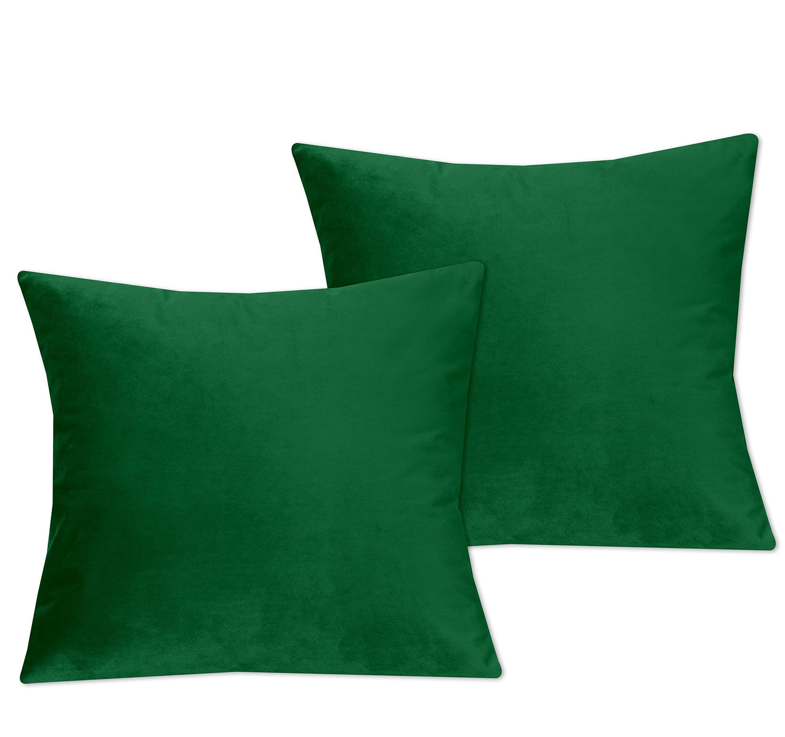 Dark Green Velvet Cushion Covers 45cm x 45cm - Pack of 2 Sofa Livingroom Bedroom with Invisible Zipper Cushions Covers 18"x18"