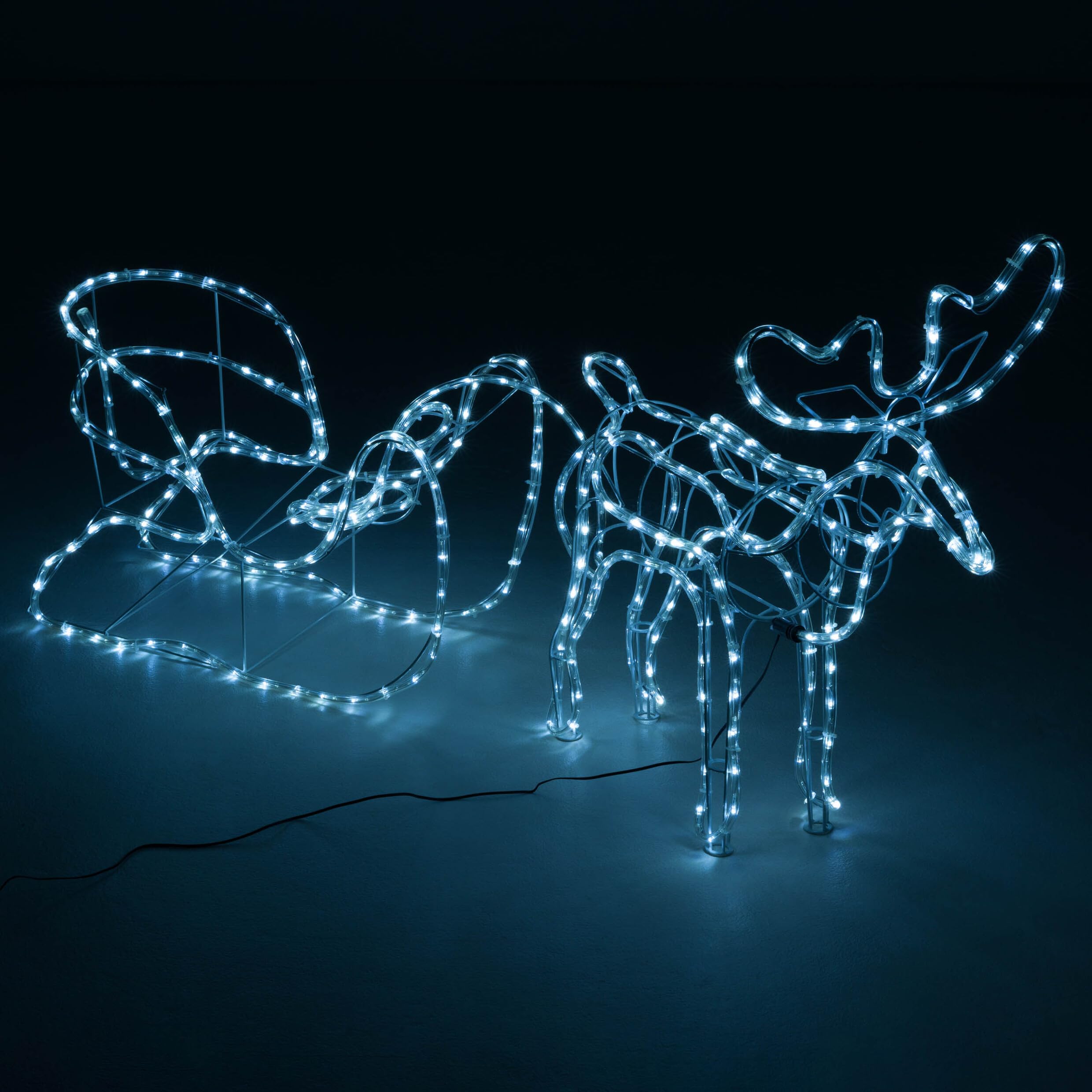 Rentier mit Schlitten aus 14 m Lichterschlauch 504 LED warmweiß kaltweiß mit 8 Funktionen Figur Weihnachtsbeleuchtung 140 cm Länge Leuchtfigur Xmas-Deko (kalt weiß)