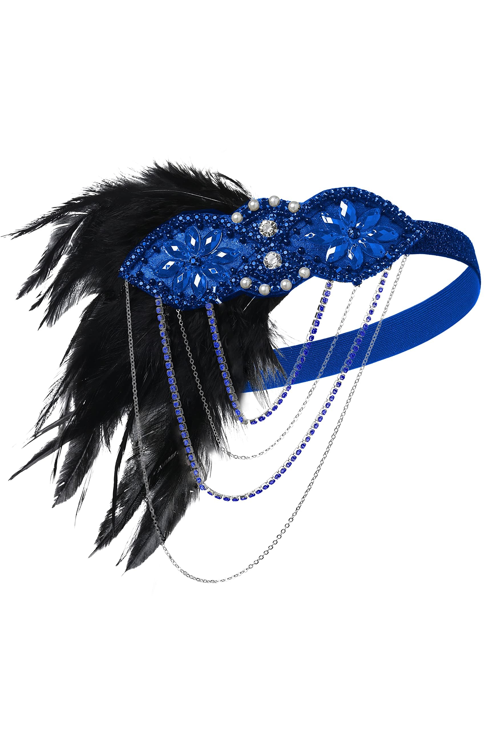 Blue and Black Feathered Headband Amazon.com: BABEYOND 1920s Flapper Headband 20s Great Gatsby  main image 4