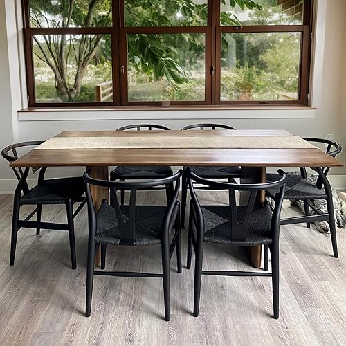 Miniatura 2 de Wishbone Silla de comedor de madera maciza natural, silla Hans Vegner Y, silla de ratán y madera con reposabrazos (madera de fresno - negro, 2