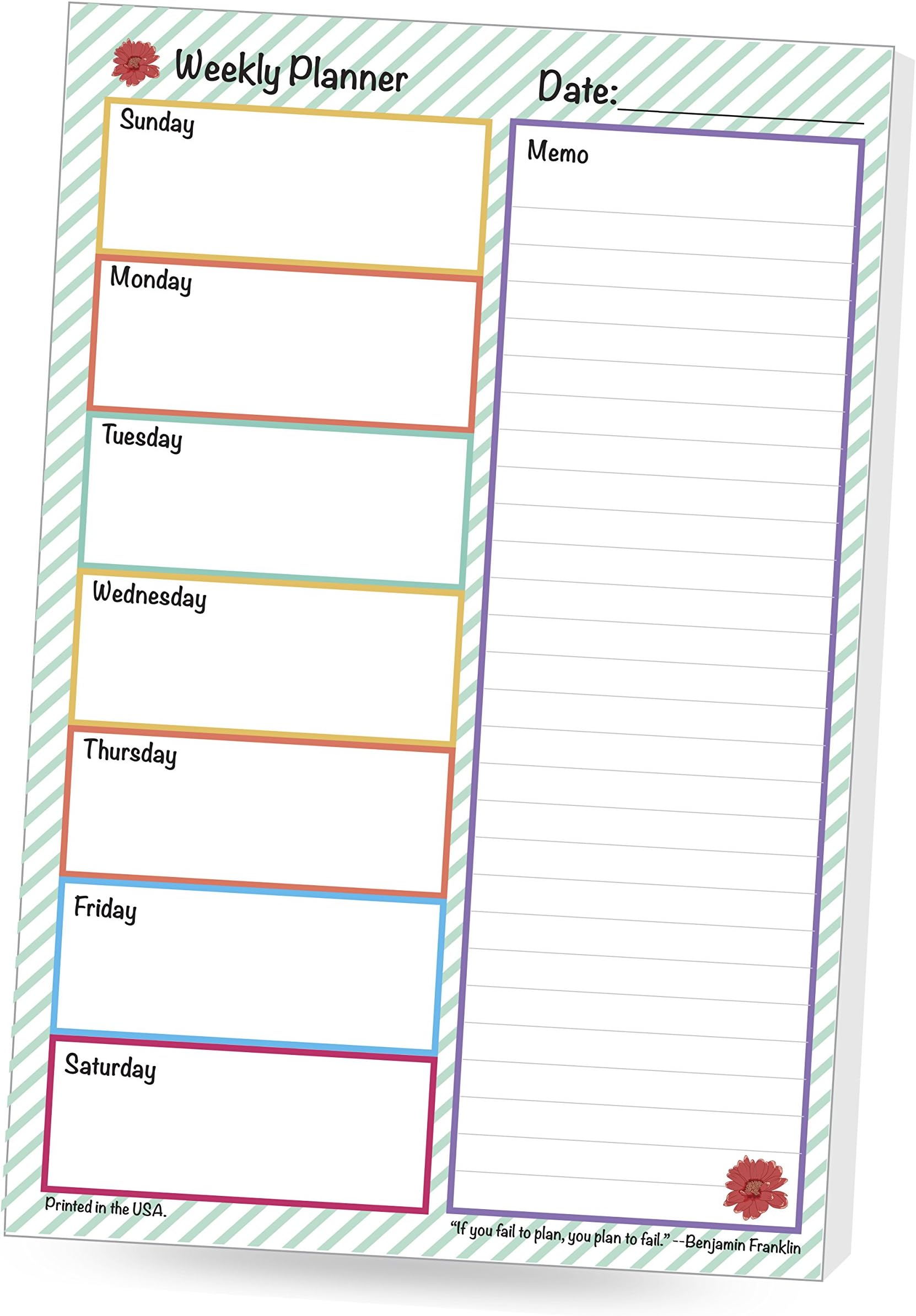 WEEKLY PLANNER 6 x 9 Notepad, Colorful Sophisticated Lively Design, 50 sheets per pad