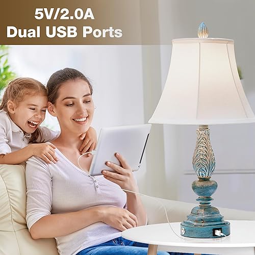 Miniatura 4 de iKopyal Juego de 2 lámparas táctiles para mesita de noche de dormitorio, lámparas de mesa de 23.5 pulgadas, lámparas de escritorio con puerto de