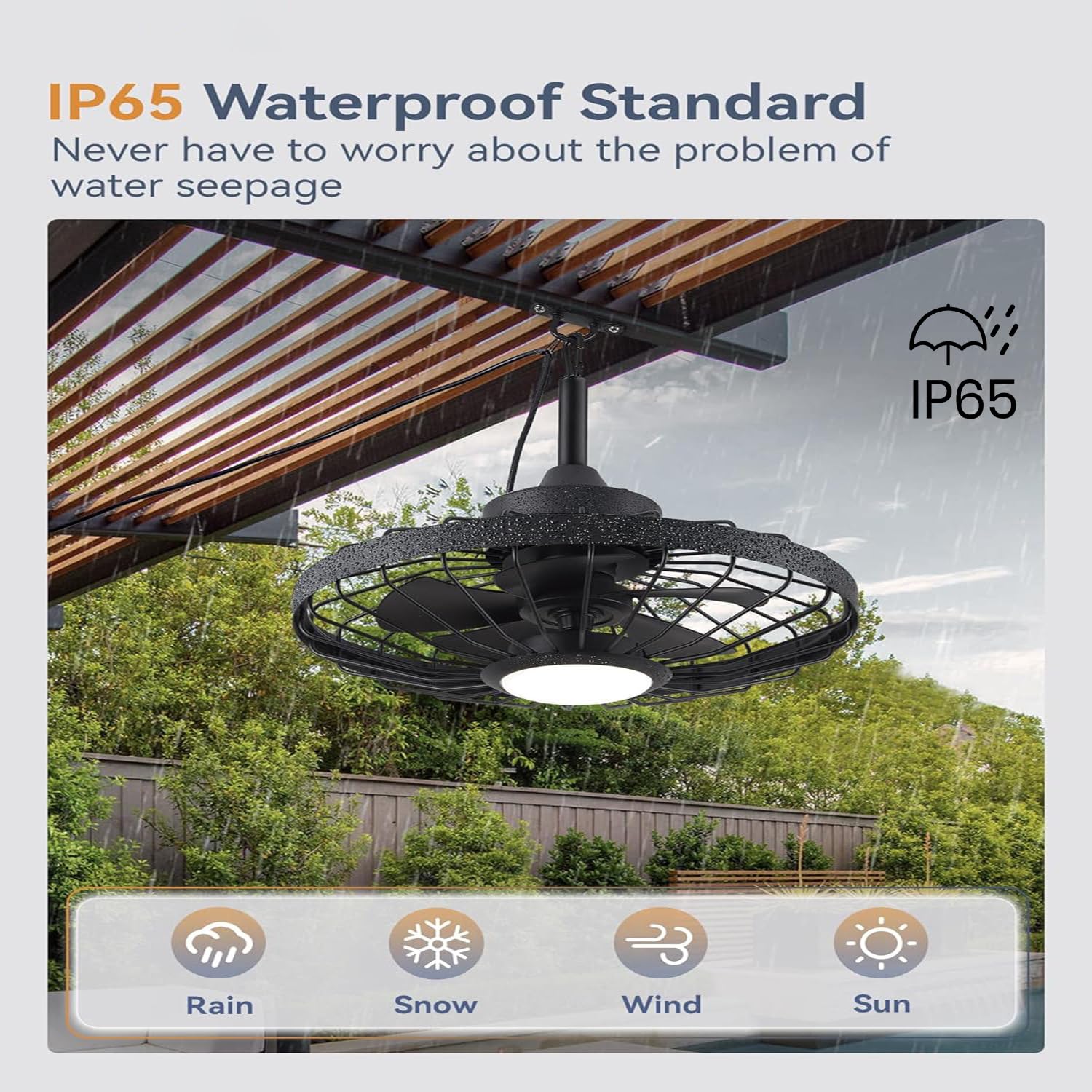 Deckenventilator für Außen mit Licht und Fernbedienung IP65 Wasserdicht LED Lampe mit Ventilator für Garten Terrasse Dimmbar Leise Deckenlampe Retro Deckenventilator mit Beleuchtung für Outdoor Innen