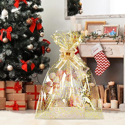 Miniatura 102 de COQOFA 100 bolsas de regalo de estrella rosa de 7 x 12 pulgadas, bolsas de regalo de celofán, bolsas de regalo de fiesta, bolsas de plástico Rosado