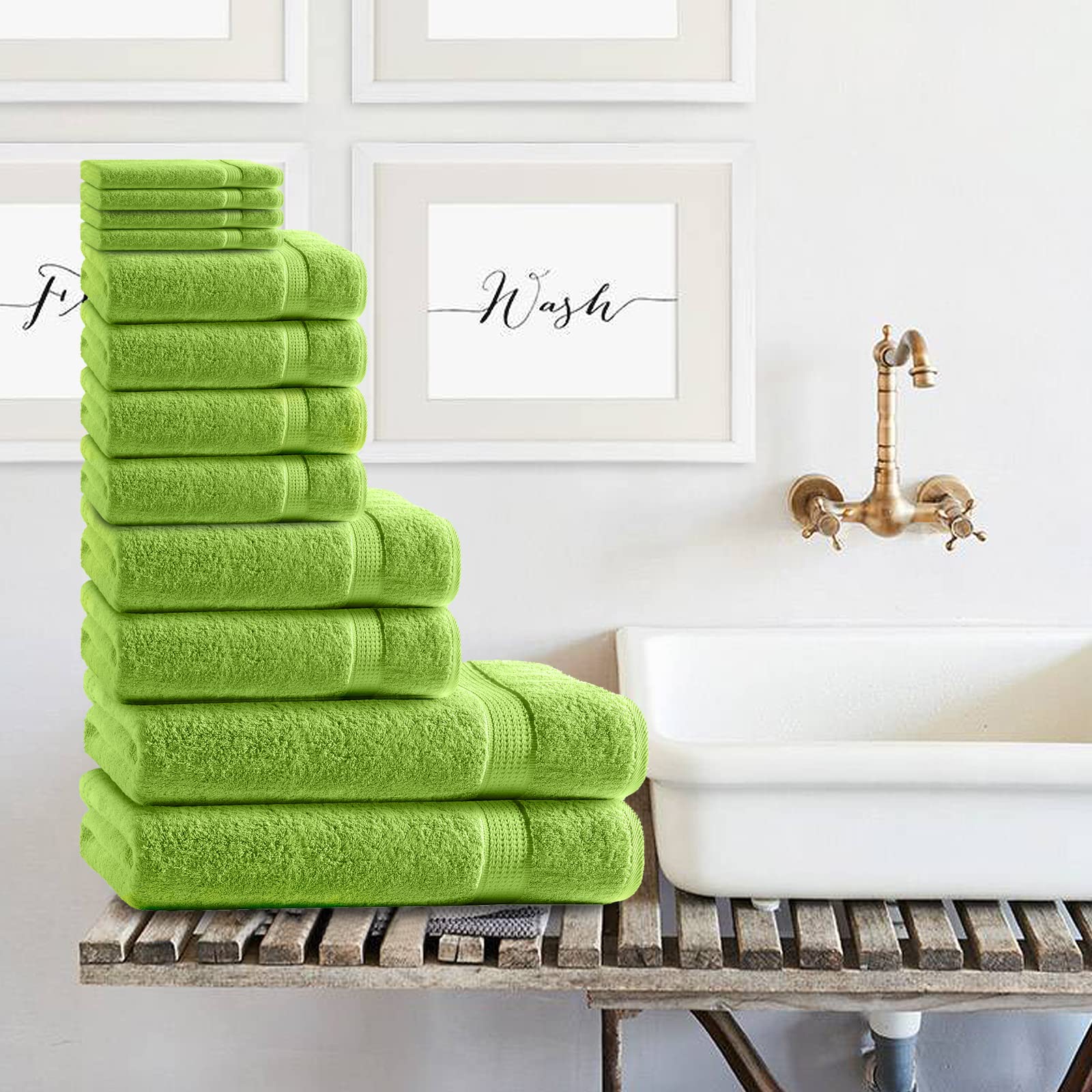 Class Home Collection 12 TLG Frottee Handtücher Set | Gästetuch | Handtuch | Duschtuch | Waschhandschuh | Apfelgrün
