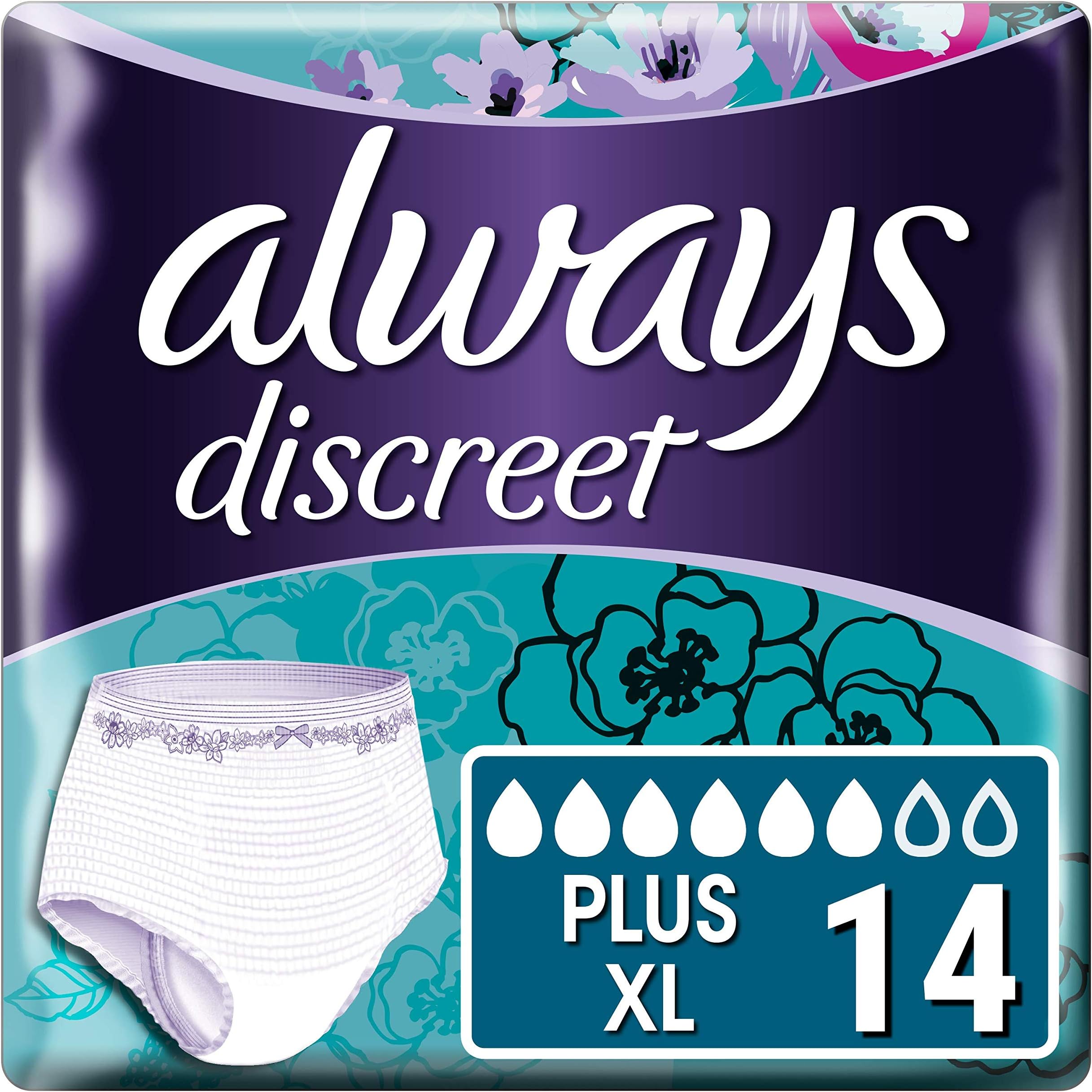 Always Discreet Underwear Incontinence Pants for Women, 14 Extra Large Pants