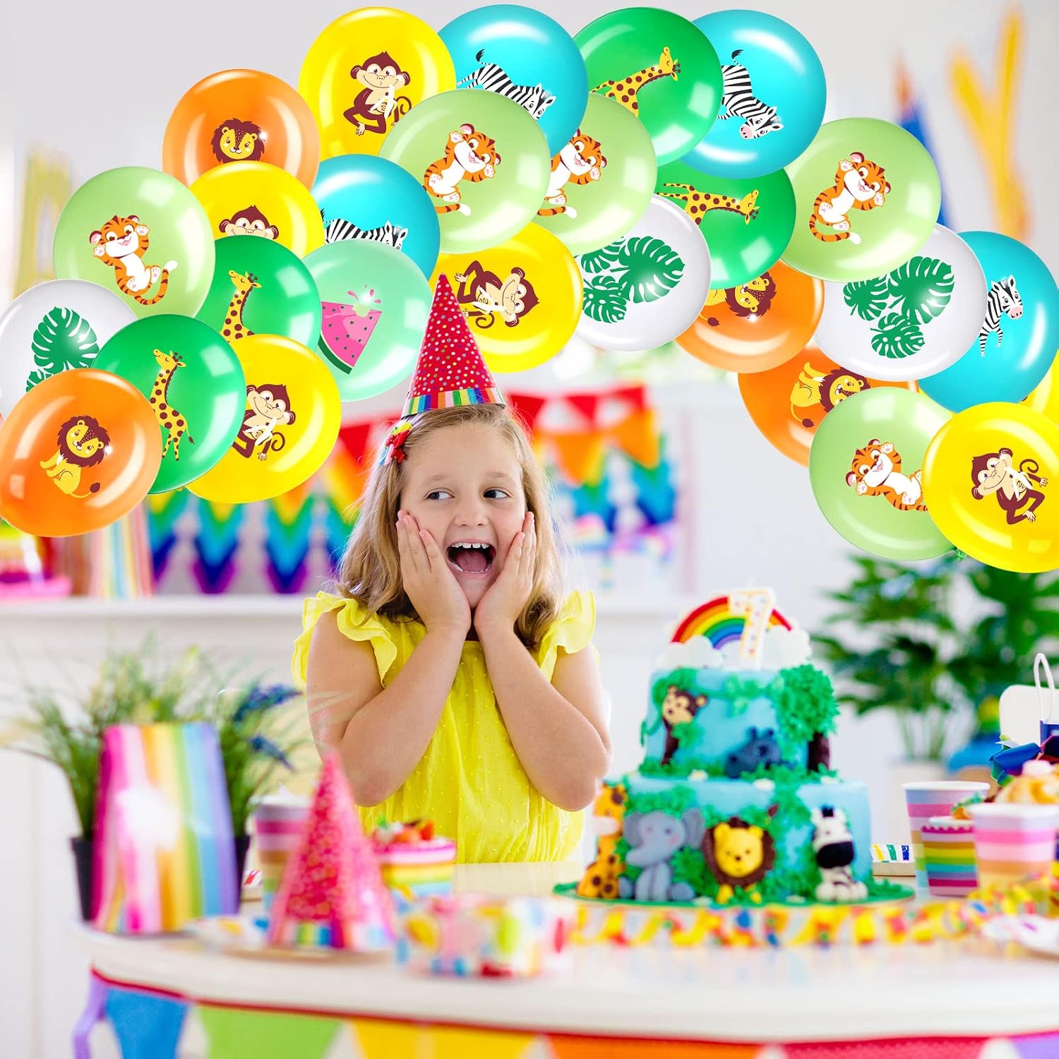Zomiboo 36 Pcs Jungle Safari Party Balloons Decoration Animal Palm Leaves Print Balloon Wild Animals Theme Decoration for Balloon Arch Garland Party Supplies 12 Inches - Image 5