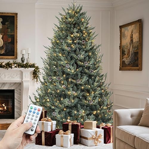 Miniatura 18 de YITAHOME Árbol de Navidad artificial preiluminado con nieve de 6 pies con control remoto, árbol de abeto canaan artificial con bisagras con 1225